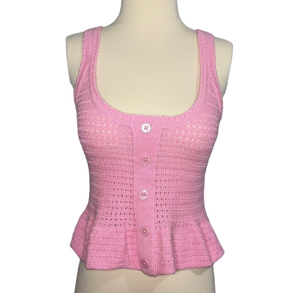 Scoop Women’s Y2K Barbie Crochet Peplum Button Detail Tank Top Size XS